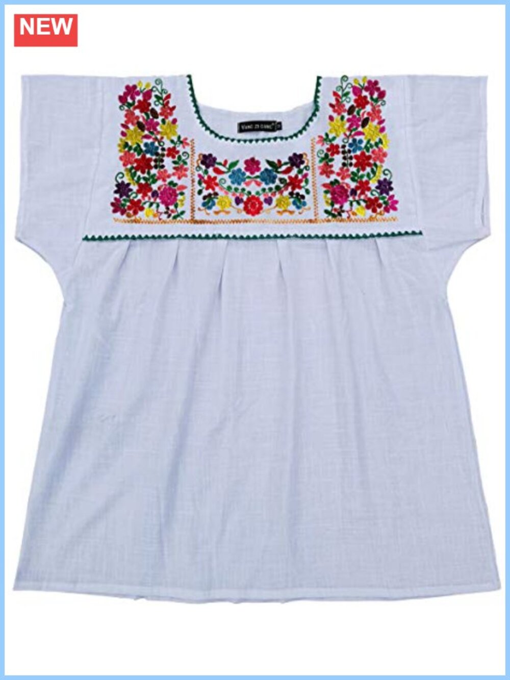 Womens Cotton Embroidered Mexican Peasant Blouse Boho Summer Shirt